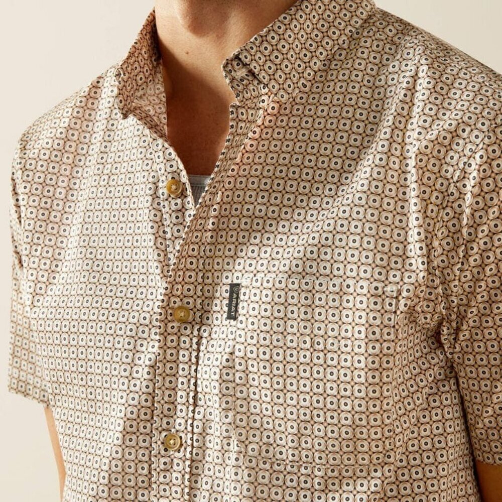 Ariat Men's Short Sleeve Maximo Modern Slim Fit Button Shirt Khaki 10058982
